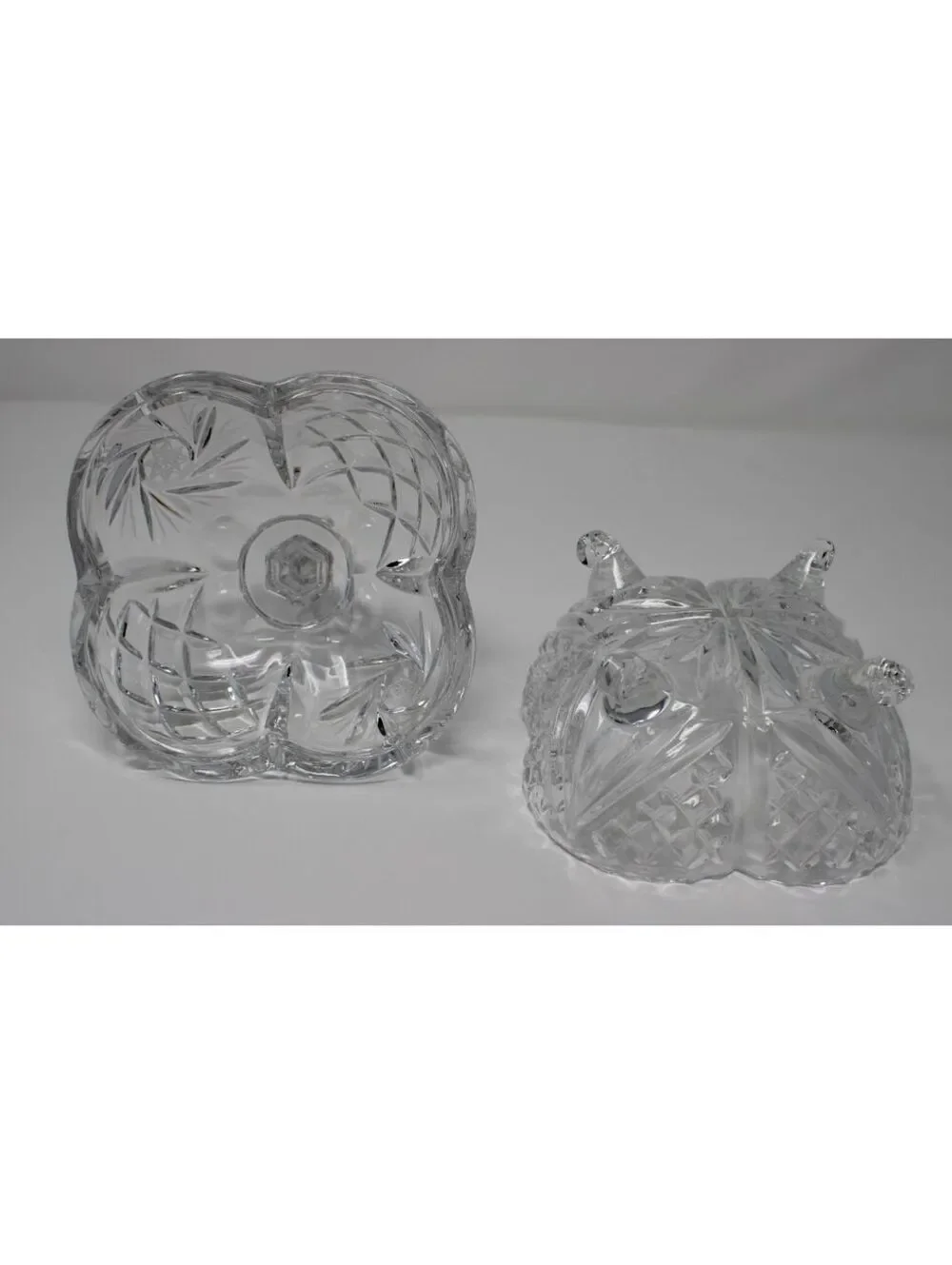 Vintage Cut Crystal Covered Candy Dish Footed Pedestal Bowl with Finial Lid
